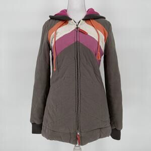 Free People Chevron Quilted Zip Hoodie Jacket Gray Pink Colorblock 4